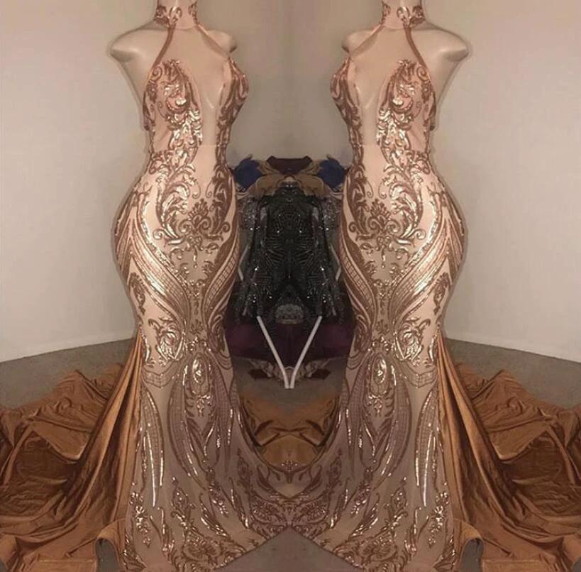 Elegant Halter Deep V-Neck Mermaid Floor-length Prom Dress