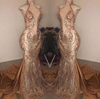 Elegant Halter Deep V-Neck Mermaid Floor-length Prom Dress