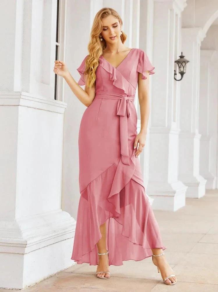 Numbersea Ruffled Bridesmaid Dresses Mermaid Formal Violin Evening Party Prom Gowns 28042