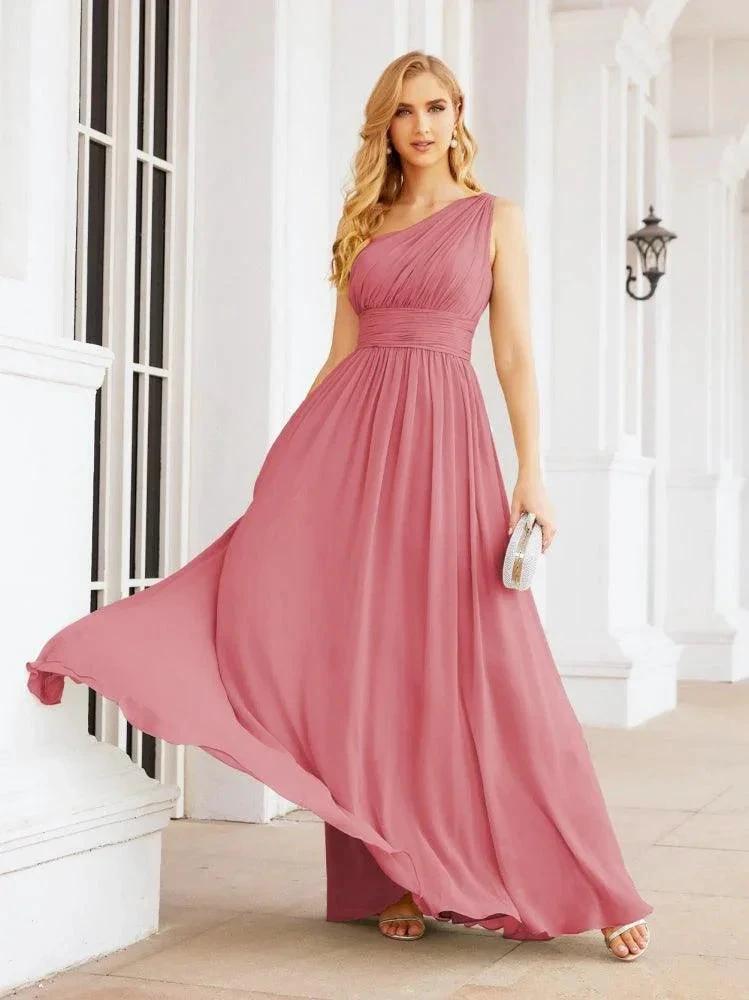 Numbersea One Shoulder Bridesmaid Dresses Long Maxi Formal Evening Party Prom Gowns 28061