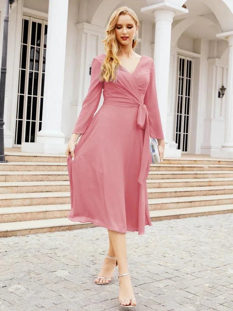 Bridesmaid Dress V-Back Waist Belt Mother of the Bride Wedding Guest SY28031
