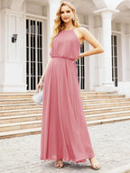 Numbersea  Halter Long Bridesmaid Dresses Formal A line Juniors Dress 28029