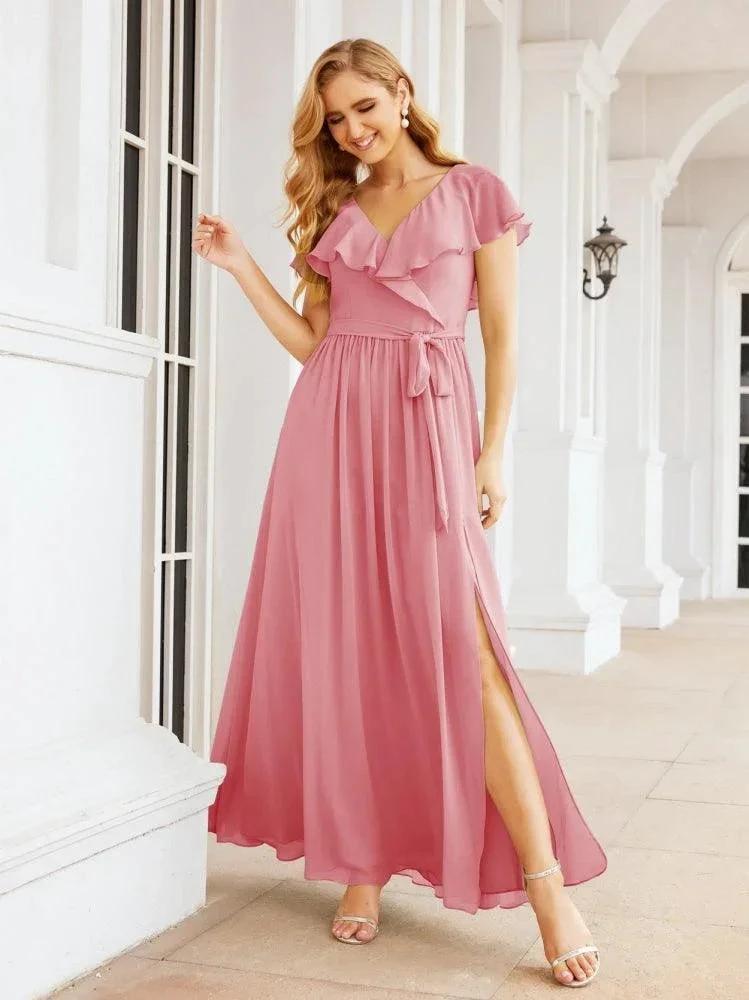 Bridesmaid Dresses with Flutter Sleeves Formal Evening Party Prom Gowns 28044