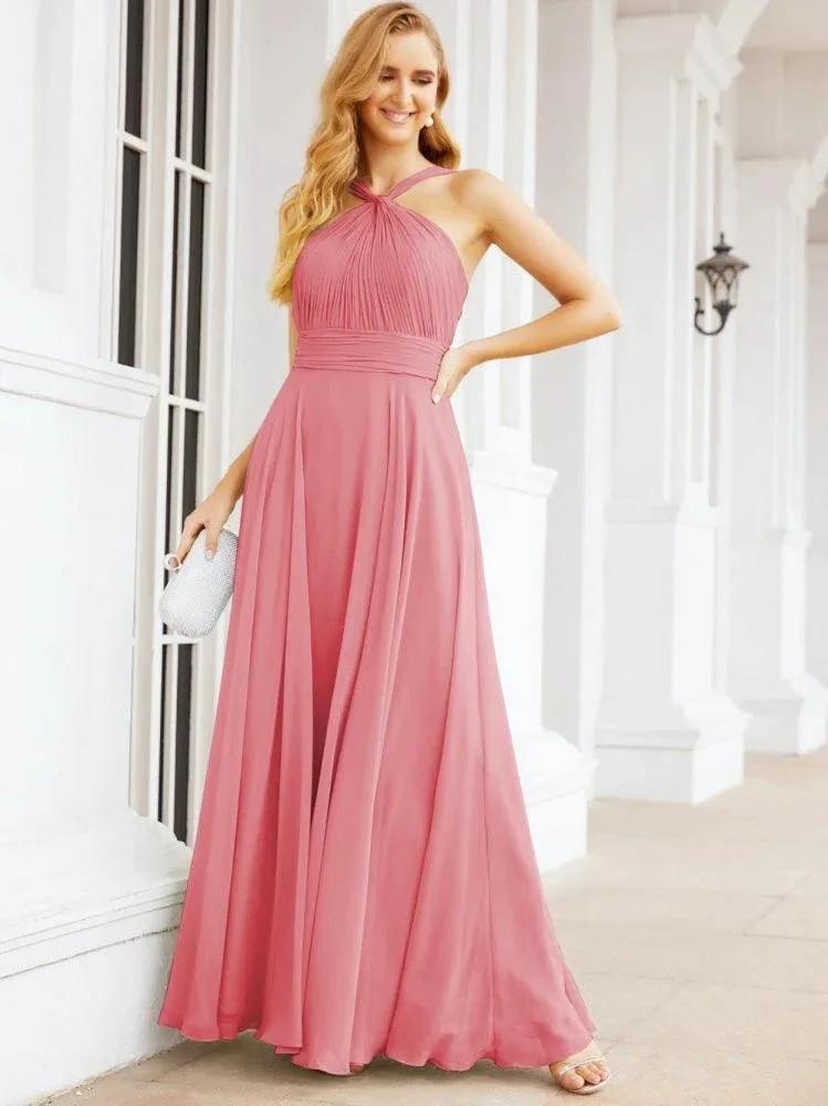 Numbersea Crisscross Halter Bridesmaid Dresses for Party Wedding Evening Prom Maxi Ball Gowns 28053