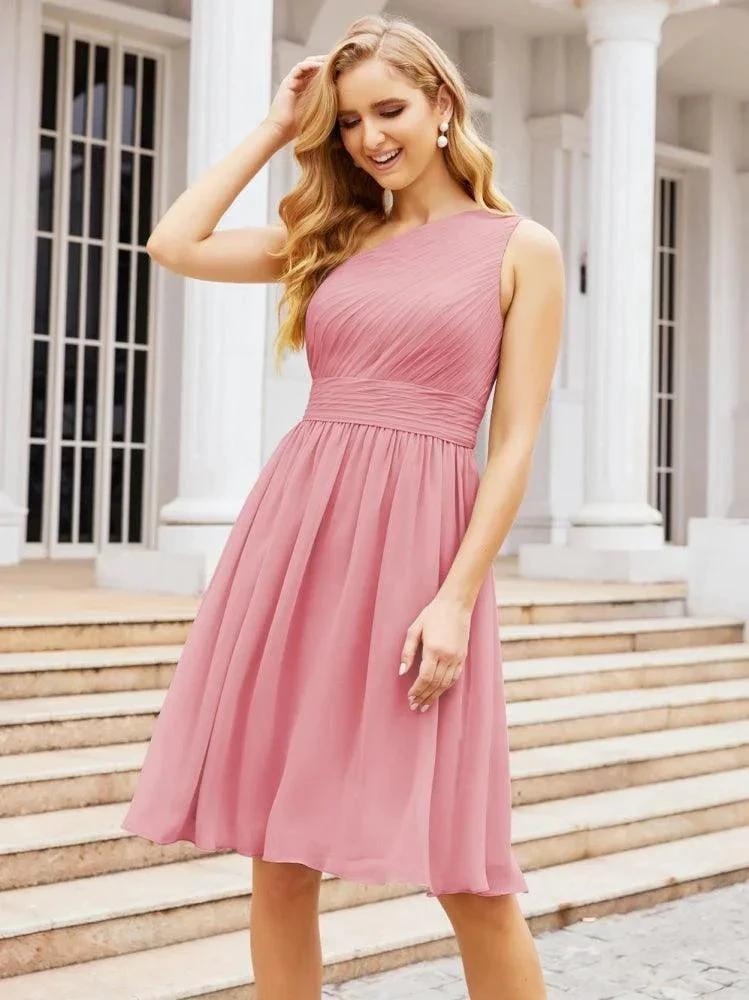 Numbersea Homecoming Dress One Shoulder Pleated Short Formal Prom Gowns 28046