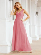 Formal Prom Gown Elegant V-Neck Sleeveless Bridesmaid Dresses for Wedding Party 28037