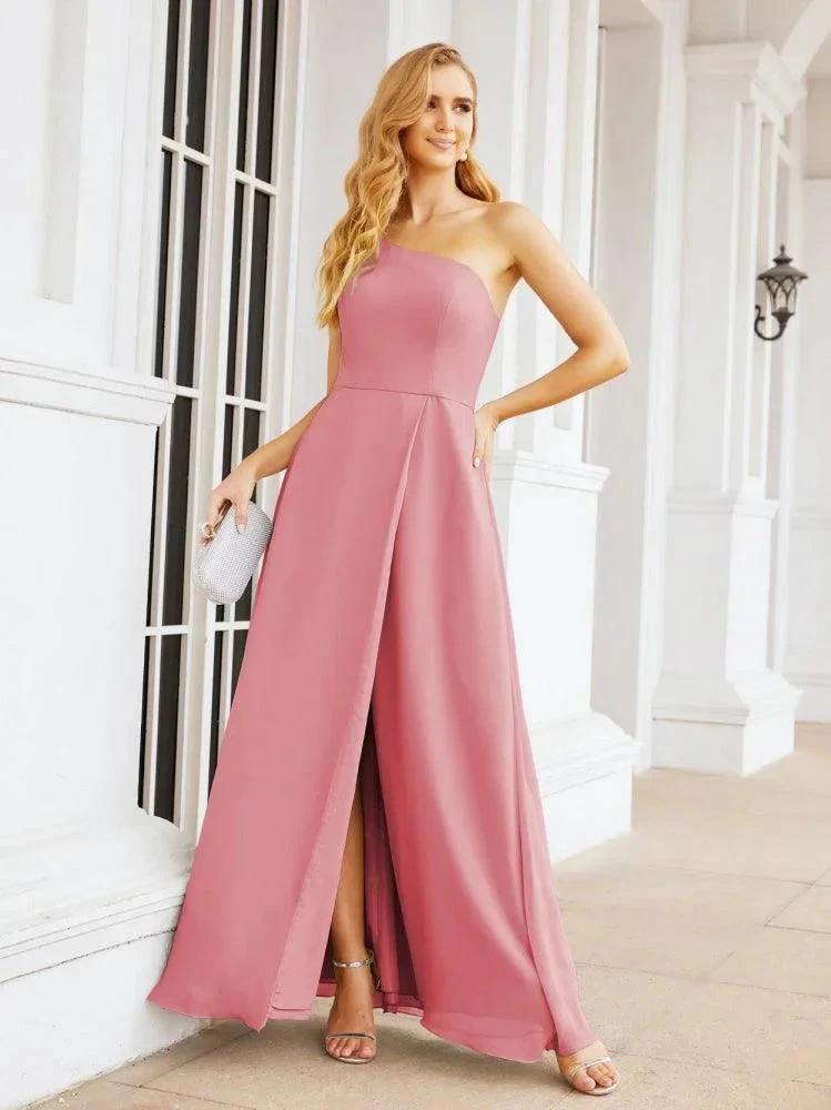 Numbersea Women's One Shoulder Formal Prom Gowns for Mother of The Bride Side Slit Bridesmaid Dresses 28052