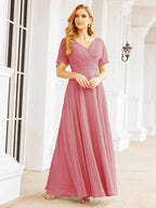 Numbersea Formal Prom Gowns for Mother of The Bride Short Sleeves Bridesmaid Dress 28049