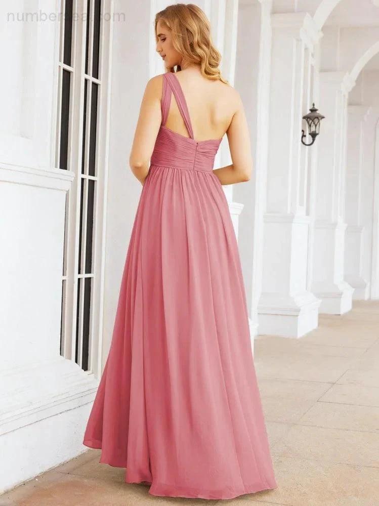 Numbersea One Shoulder Bridesmaid Dresses Long Maxi Formal Evening Party Prom Gowns 28061
