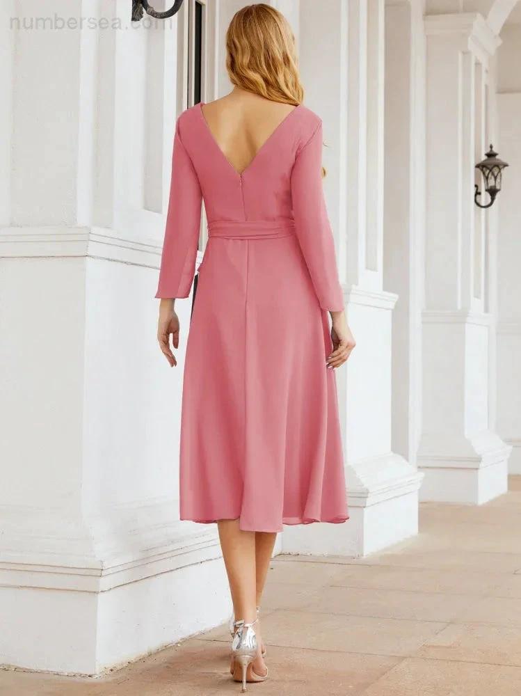 Bridesmaid Dress V-Back Waist Belt Mother of the Bride Wedding Guest SY28031