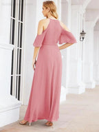 Numbersea Cold Shoulder Bridesmaid Dresses A-Line Long Formal Evening Gowns 28074