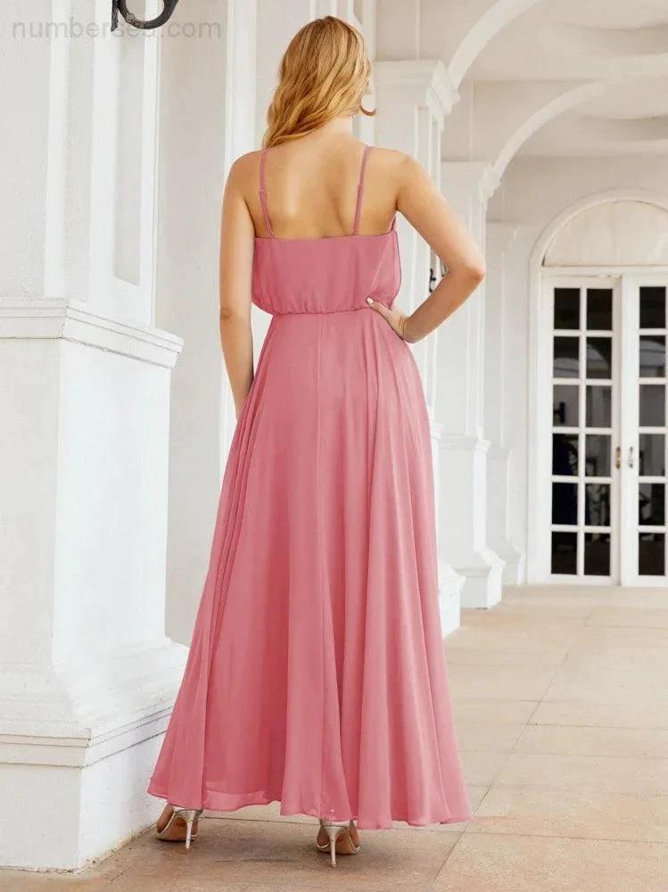 Numbersea  Halter Long Bridesmaid Dresses Formal A line Juniors Dress 28029
