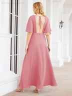 Numbersea V-Neck Bridesmaid Dress Chiffon Long Open Back Formal Dresses for Women Party Evening 28067