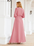 Sunnderly Women's Chiffon Bridesmaid Dress A line Long Sleeves Formal Evening Prom Gown for Wedding Guest SY28032
