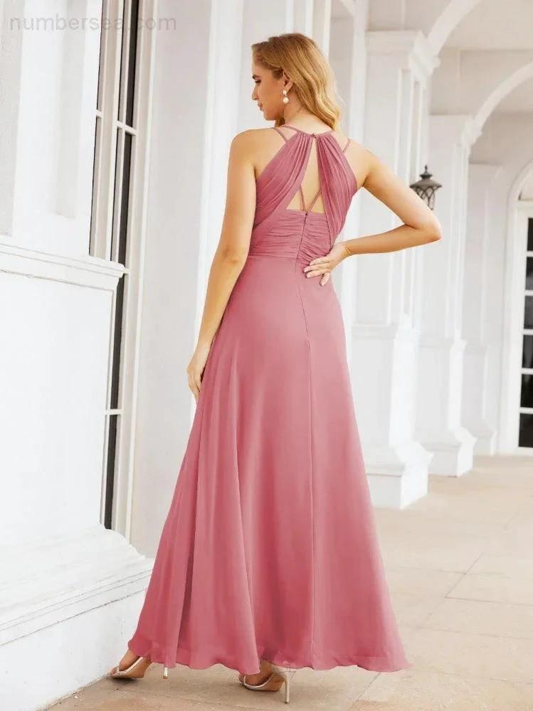 Numbersea Double Spaghetti Straps Bridesmaid Dresses for Women Long Formal Party Dress Side Split 28051