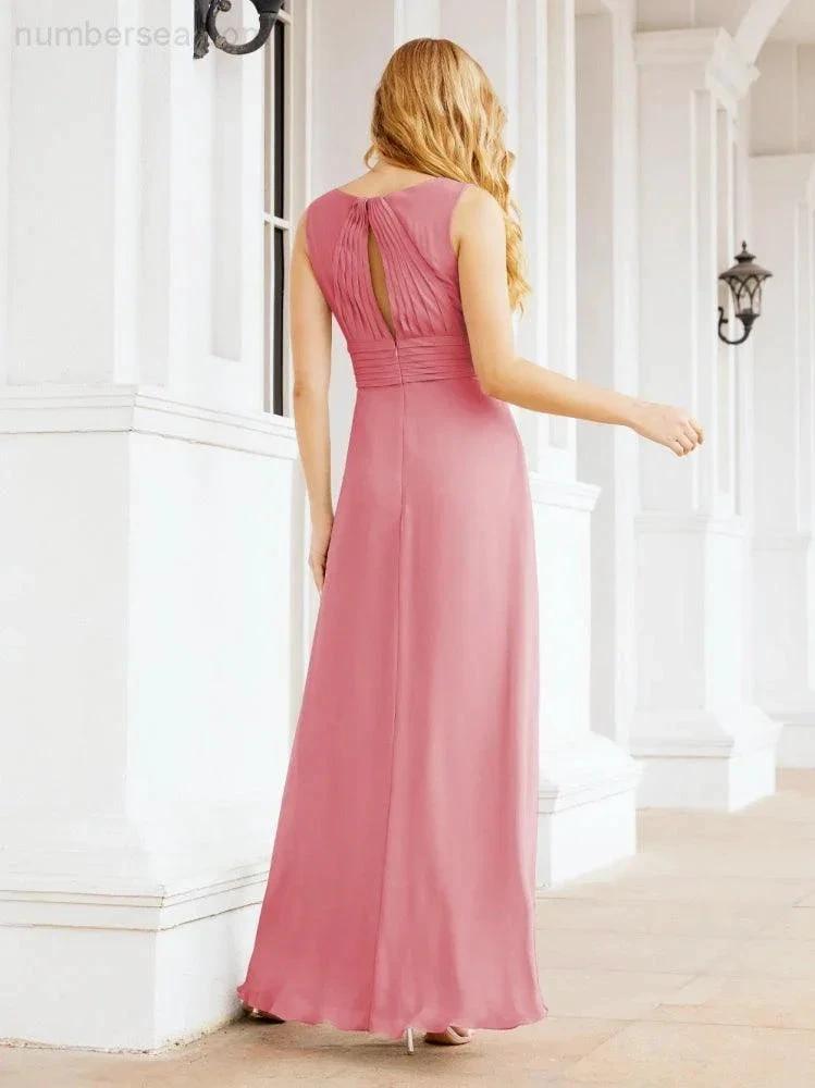 Formal Prom Gown Elegant V-Neck Sleeveless Bridesmaid Dresses for Wedding Party 28037