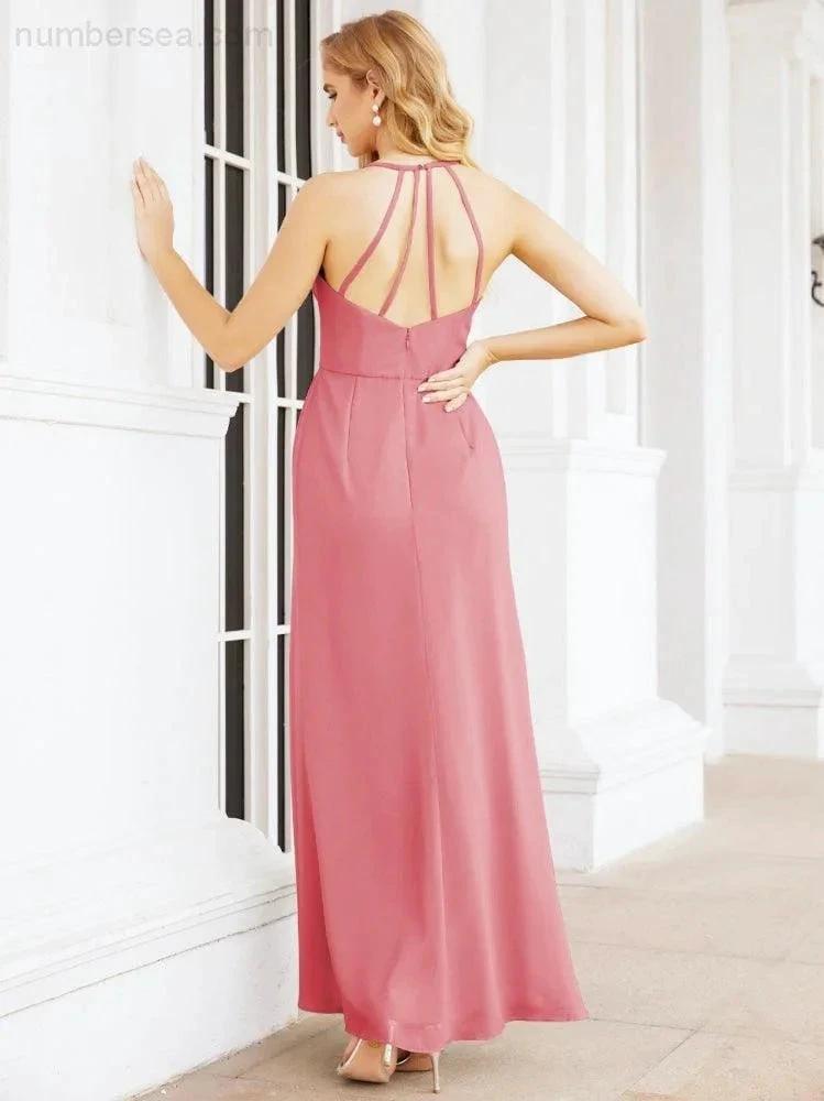 Numbersea Spaghetti Strap Bridesmaid Dresses V-Neck Long A-Line Formal Prom Gowns 28063
