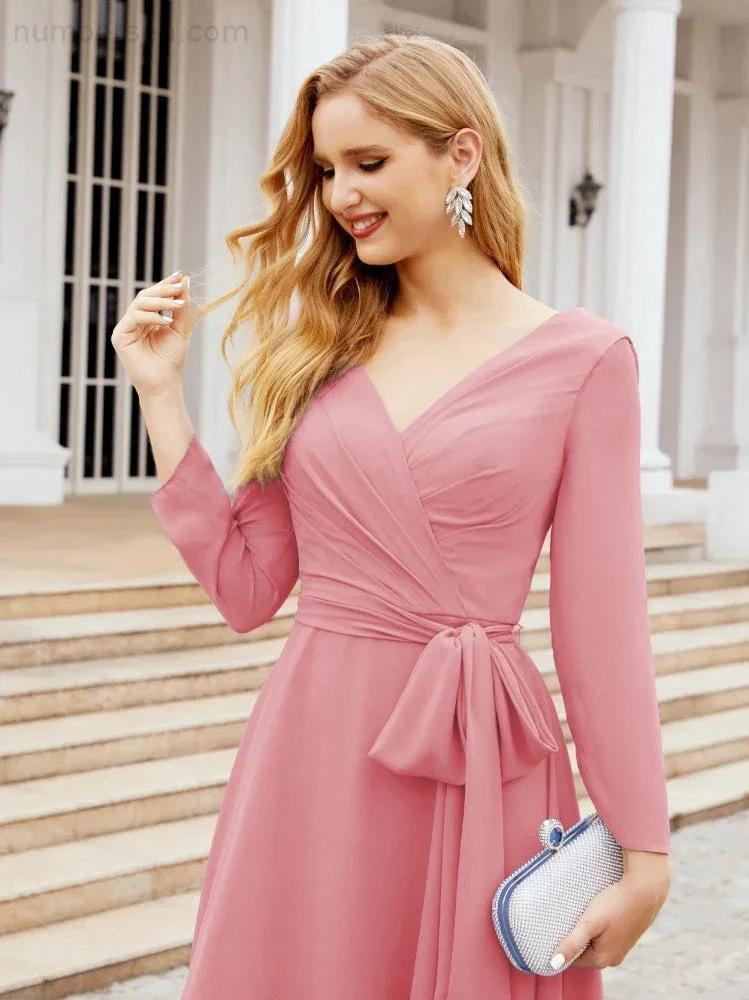 Bridesmaid Dress V-Back Waist Belt Mother of the Bride Wedding Guest SY28031