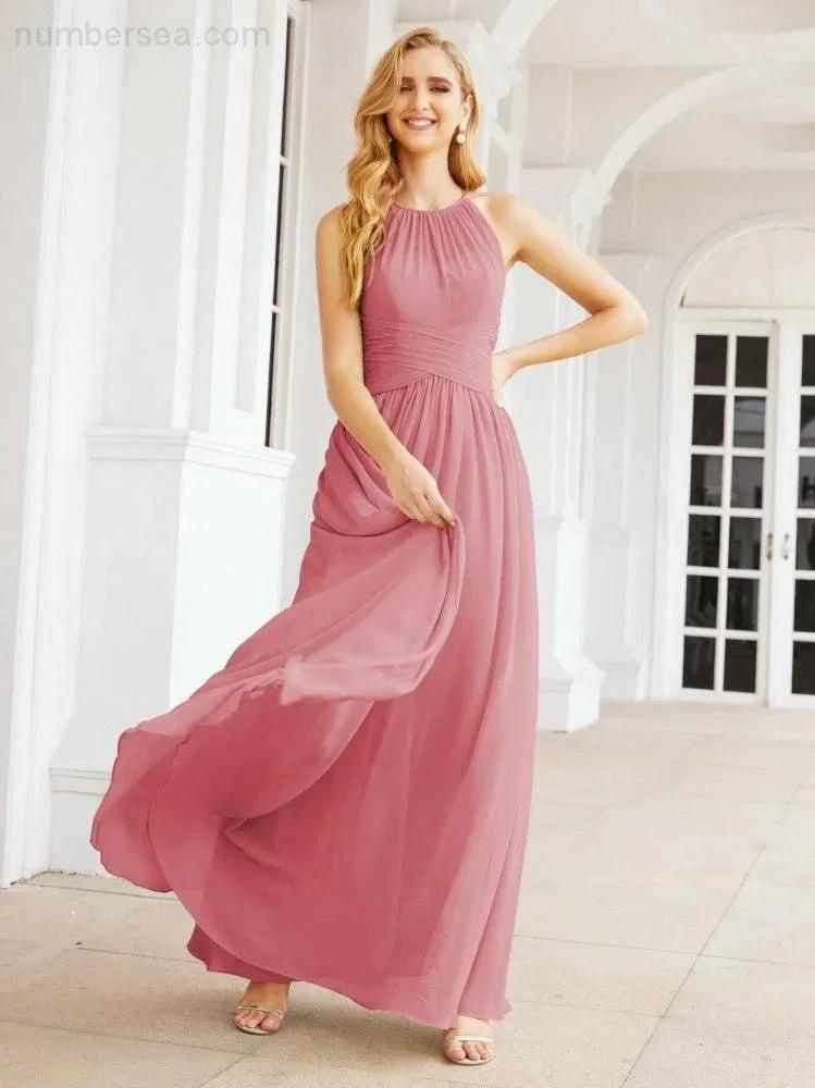 Numbersea Sleeveless Bridesmaid Dresses Long Prom Gown Zipper with Keyhole Back 28056