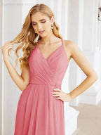 Numbersea Spaghetti Strap Bridesmaid Dresses V-Neck Long A-Line Formal Prom Gowns 28063