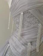 Classy Purple Sequins Tulle Beaded Tassel Prom Dress A Line Evening Dress Y8586