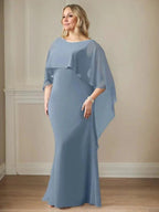 Sheath Scoop Floor-Length Chiffon Mother of the Bride Dress With Cascading Ruffles