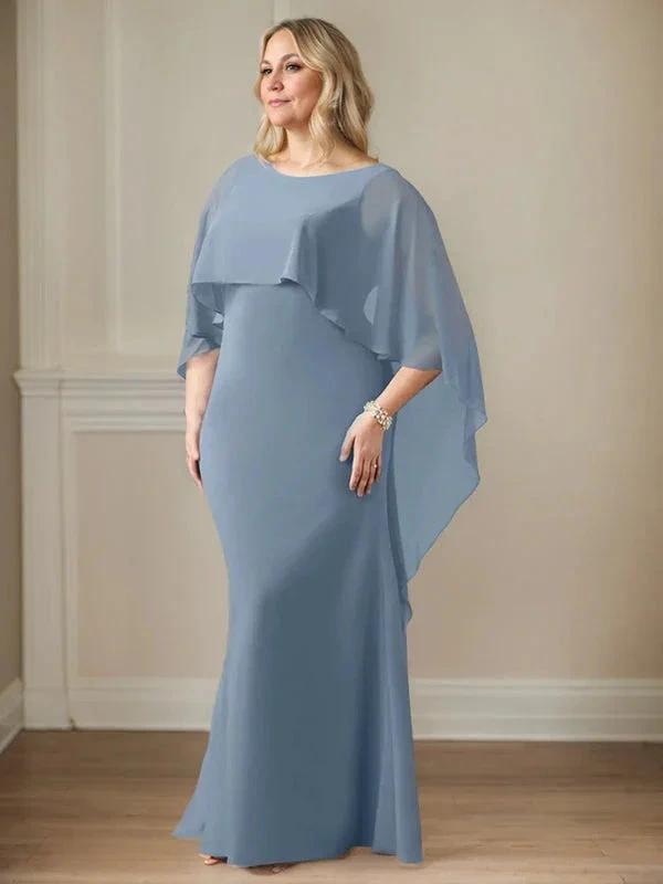 Sheath Scoop Floor-Length Chiffon Mother of the Bride Dress With Cascading Ruffles