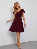 Numbersea U Back Homecoming Dress Formal Prom Dress Knee Length Short Sleeves Cocktail Party Dress 28077