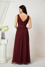 Women's Chiffon Long Bridesmaid Dresses A line Sleeveless Formal Prom Gown for Evening Party Homecoming Dresses 2808