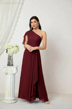 Numbersea  Chiffon Ruffled One Shoulder Long Bridesmaid Dresses A-line Formal Evening Gown Side Split 2809