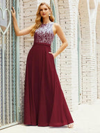 Lace Bridesmaid Dress Floor Length Evening Gowns with Pockets 28017