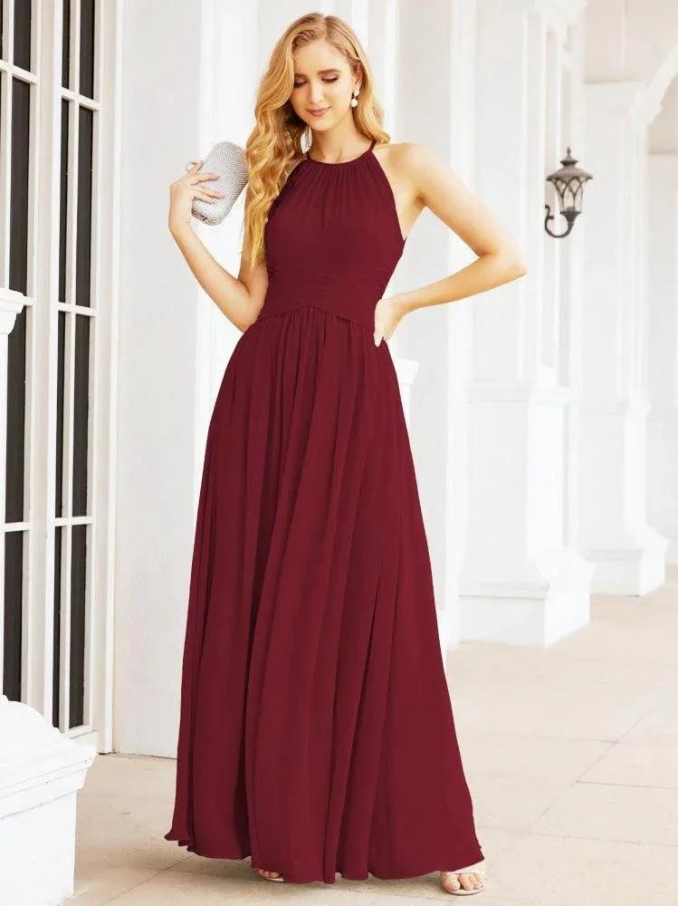Numbersea Sleeveless Bridesmaid Dresses Long Prom Gown Zipper with Keyhole Back 28056