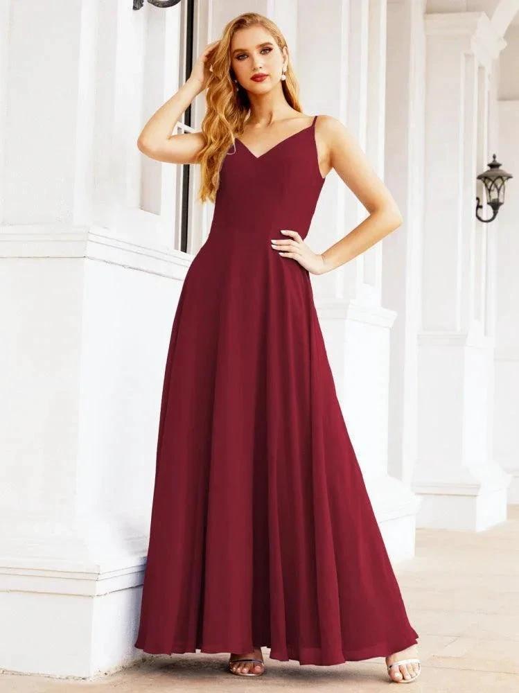 Numbersea Spaghetti Strap Bridesmaid Dresses V Neck Butterfly Back Fromal Evening Party Prom Gown 28036