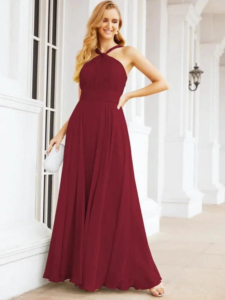 Numbersea Crisscross Halter Bridesmaid Dresses for Party Wedding Evening Prom Maxi Ball Gowns 28053