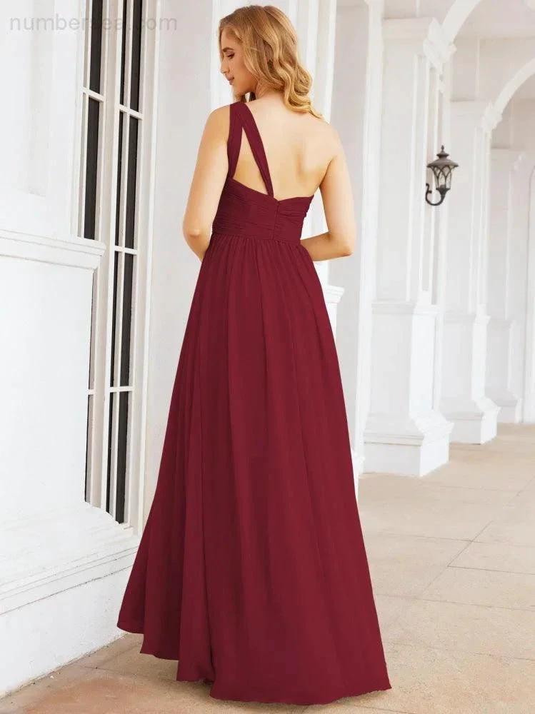 Numbersea One Shoulder Bridesmaid Dresses Long Maxi Formal Evening Party Prom Gowns 28061