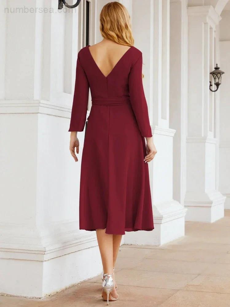 Bridesmaid Dress V-Back Waist Belt Mother of the Bride Wedding Guest SY28031
