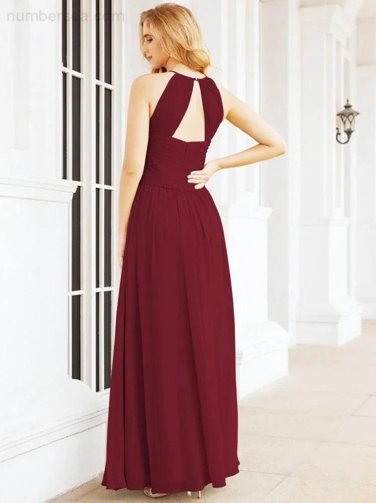 Numbersea Sleeveless Bridesmaid Dresses Long Prom Gown Zipper with Keyhole Back 28056