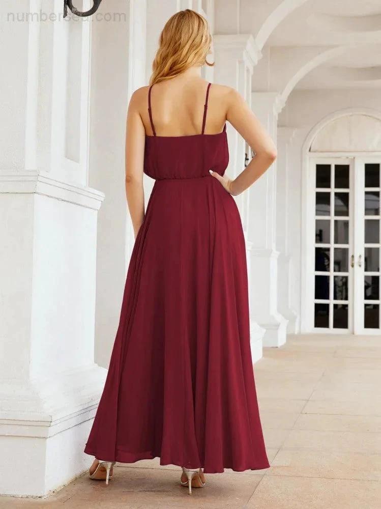 Numbersea  Halter Long Bridesmaid Dresses Formal A line Juniors Dress 28029
