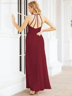 Numbersea Spaghetti Strap Bridesmaid Dresses V-Neck Long A-Line Formal Prom Gowns 28063