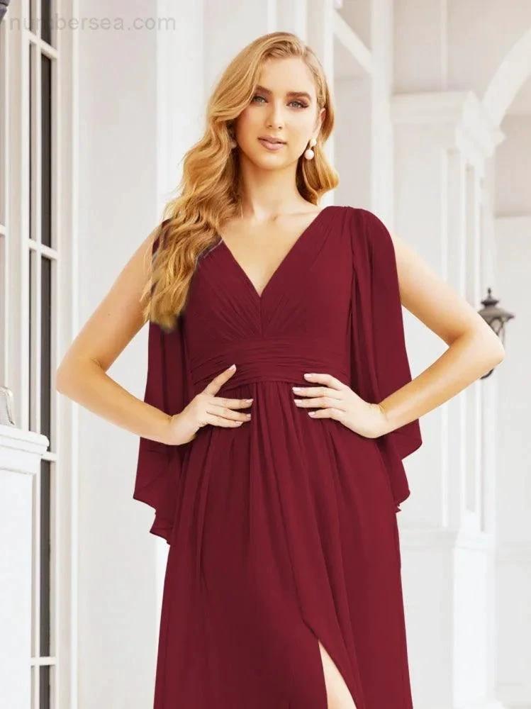Numbersea Bridesmaid Dresses with Split for Wedding Party Flutter Sleeves 28045