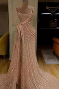 Gorgeous Sequin Split Strapless Mermaid Long Prom Dress