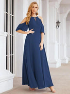 Numbersea Cold Shoulder Bridesmaid Dresses A-Line Long Formal Evening Gowns 28074