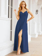 Numbersea Double Spaghetti Straps Bridesmaid Dresses for Women Long Formal Party Dress Side Split 28051