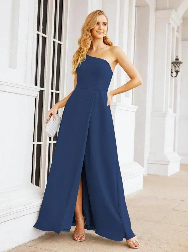Numbersea Women's One Shoulder Formal Prom Gowns for Mother of The Bride Side Slit Bridesmaid Dresses 28052