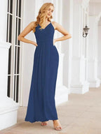 Numbersea Spaghetti Strap Bridesmaid Dresses V-Neck Long A-Line Formal Prom Gowns 28063