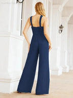 Numbersea Crisscross Neck Jumpsuit Formal Evening Dress Long Bridesmaid Dresses Bell-bottomed Pants 28033