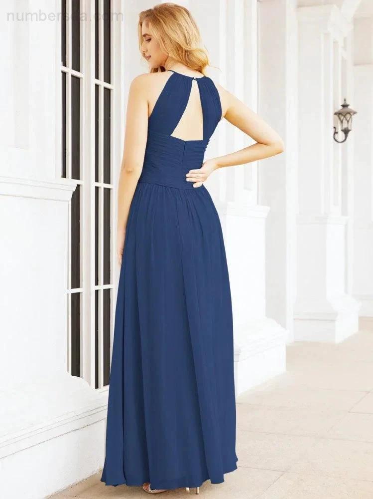 Numbersea Sleeveless Bridesmaid Dresses Long Prom Gown Zipper with Keyhole Back 28056