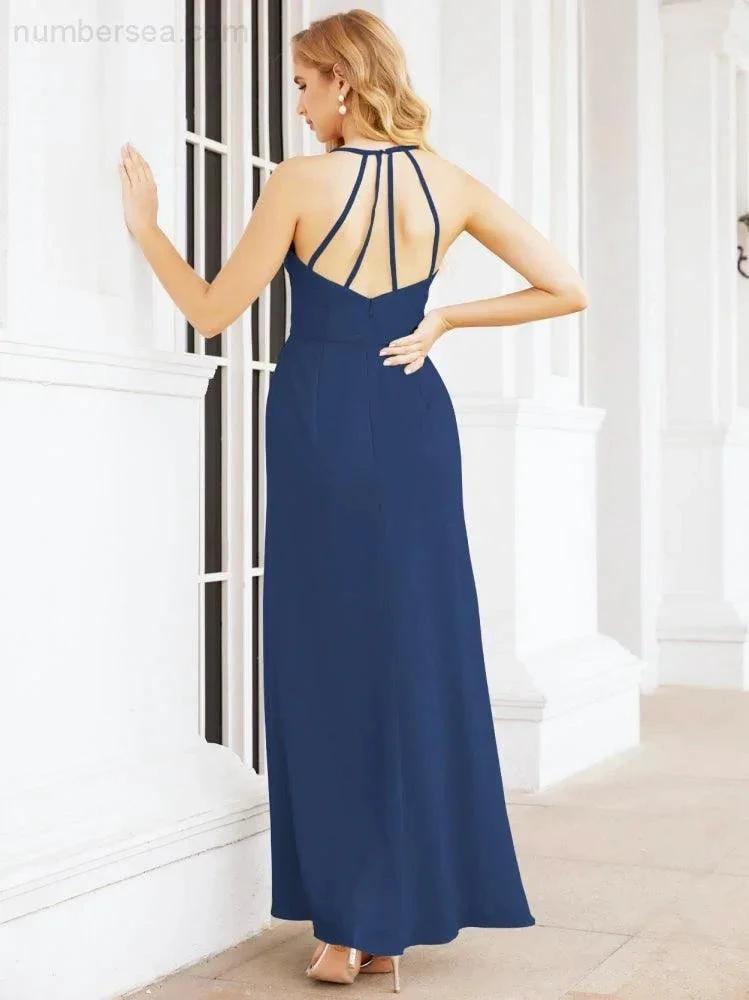 Numbersea Spaghetti Strap Bridesmaid Dresses V-Neck Long A-Line Formal Prom Gowns 28063