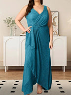 A-Line V-Neck Ruched Metallic Mesh Dress