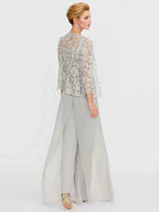 3 Piece Chiffon Square Neck Mother of the Bride Pantsuits with Jacket